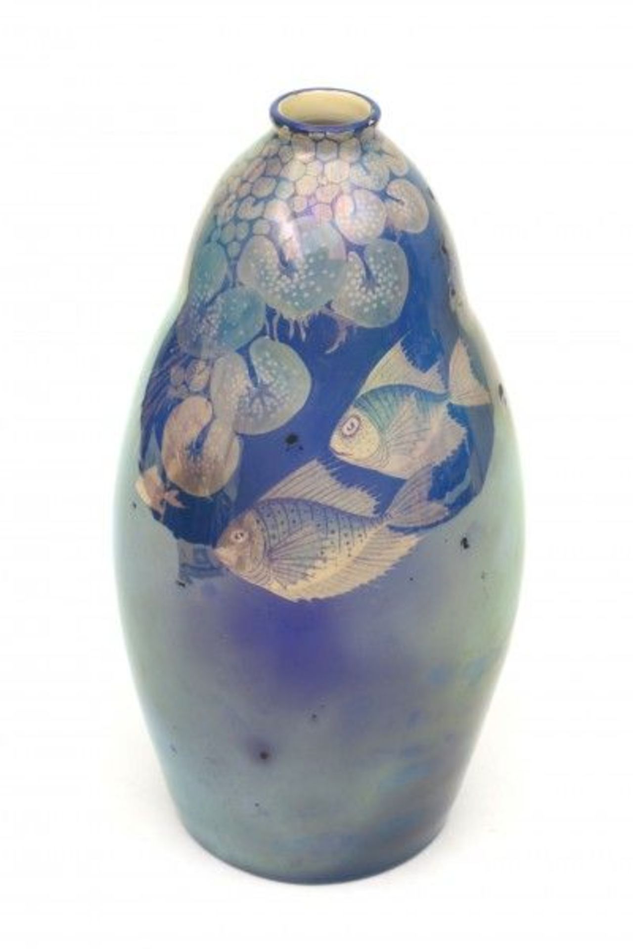 Christiaan Johannes Lanooy (1881-1948)A lustre glazed ceramic vase, decorated with fishes on a blue