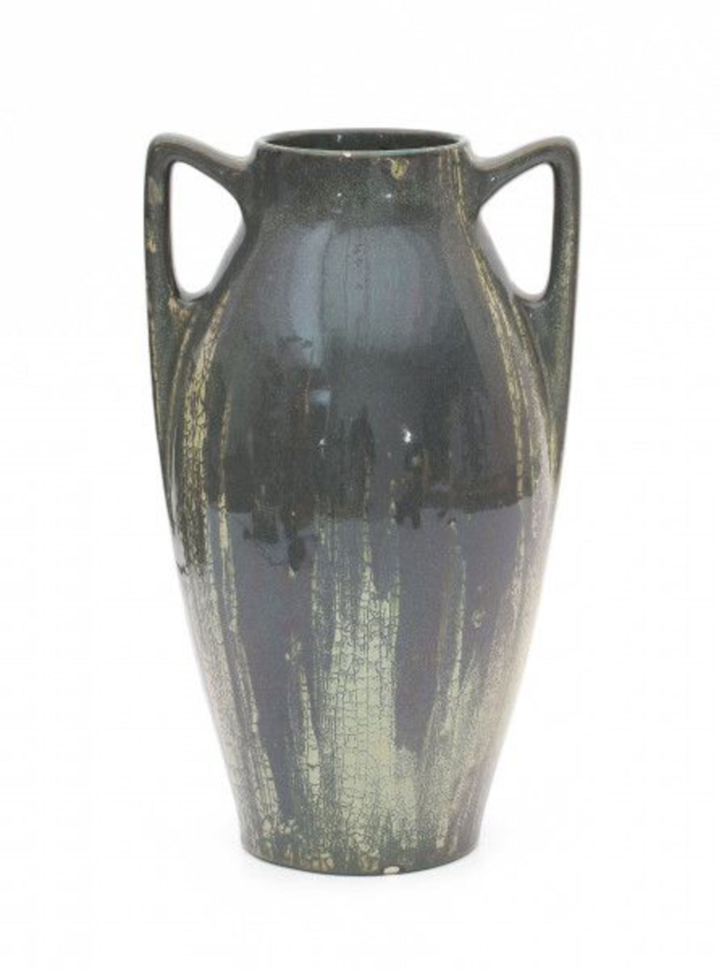 Kunstaardewerkfabriek St. Lukas (1909-1933)A grey and white glazed ceramic two-handled vase signed