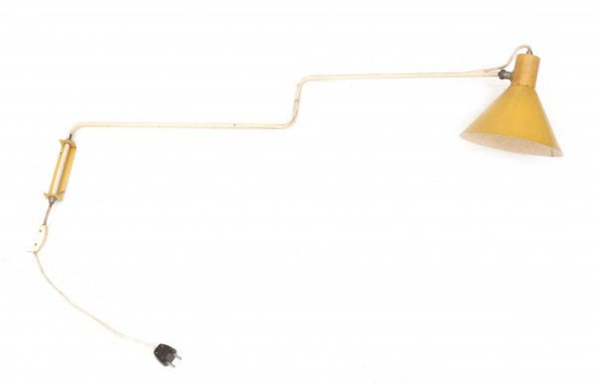 J.J.M. HoogervorstA white and yellow lacquered metal adjustable wall lamp, produced by Anvia,