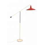 Wim Rietveld (1924-1985)A white and red lacquered metal floorlamp, model 6350/Panama, produced by