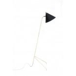 Midcentury ModernA white and black lacquered metal floor lamp, a so-called 'Grasshopper', 1950s.135