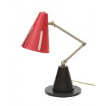 H. Th. A. Busquet (1914-1977)A nickle-plated, black, red and white lacquered metal desk lamp on