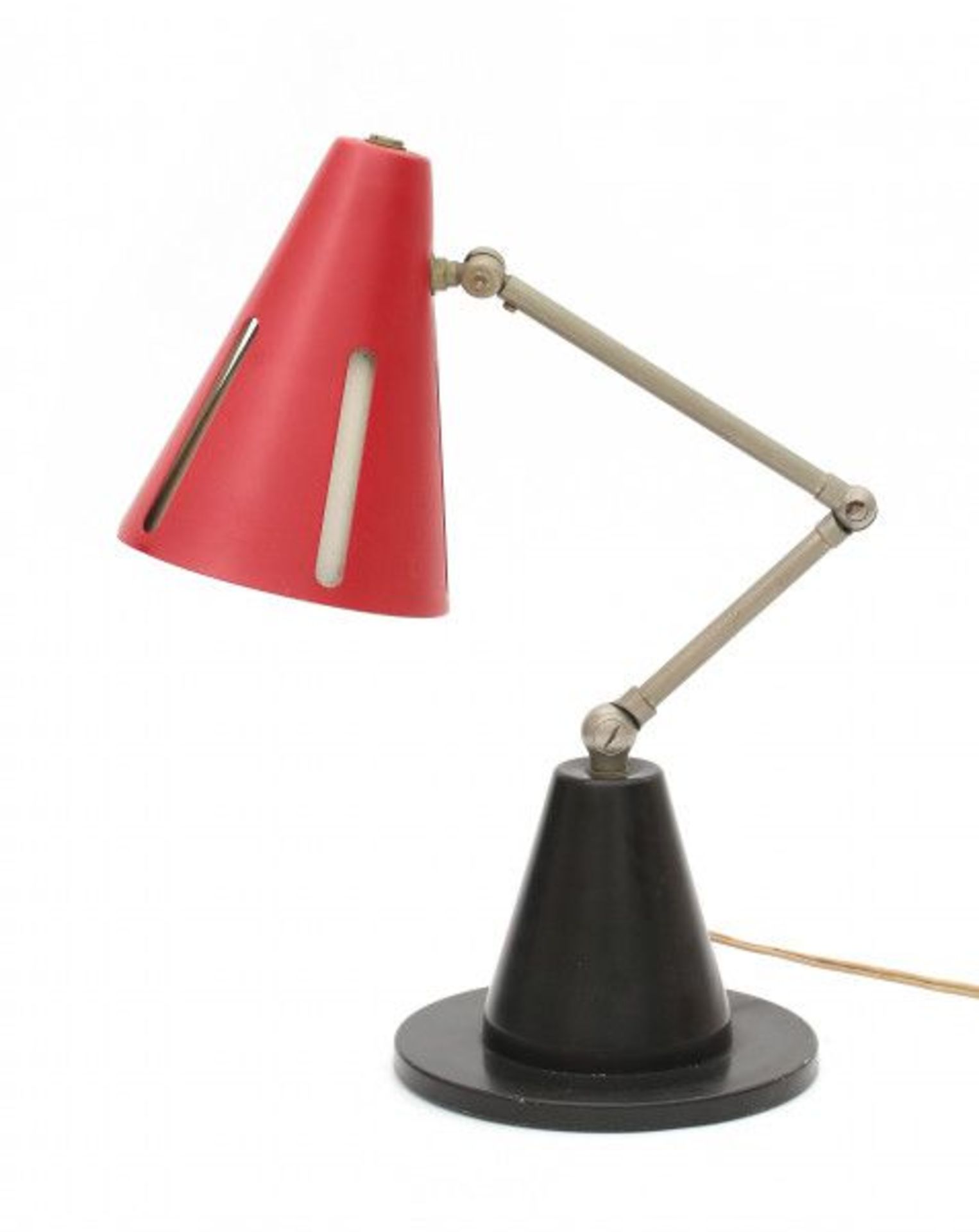 H. Th. A. Busquet (1914-1977)A nickle-plated, black, red and white lacquered metal desk lamp on
