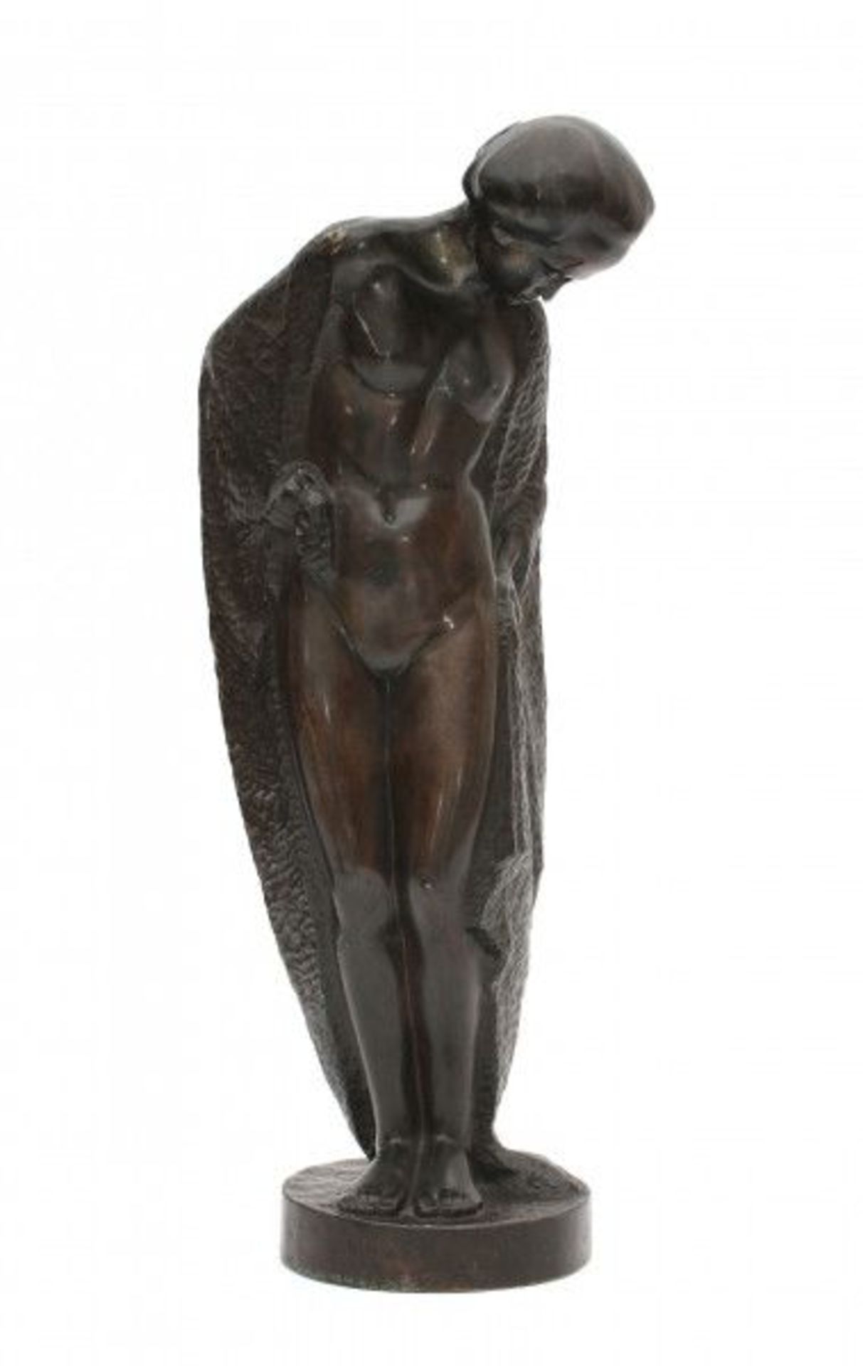 Tjipke Visser (1876-1955)A patinated bronze sculpture, "Na 't bad" (after bathing), 1914, marked to