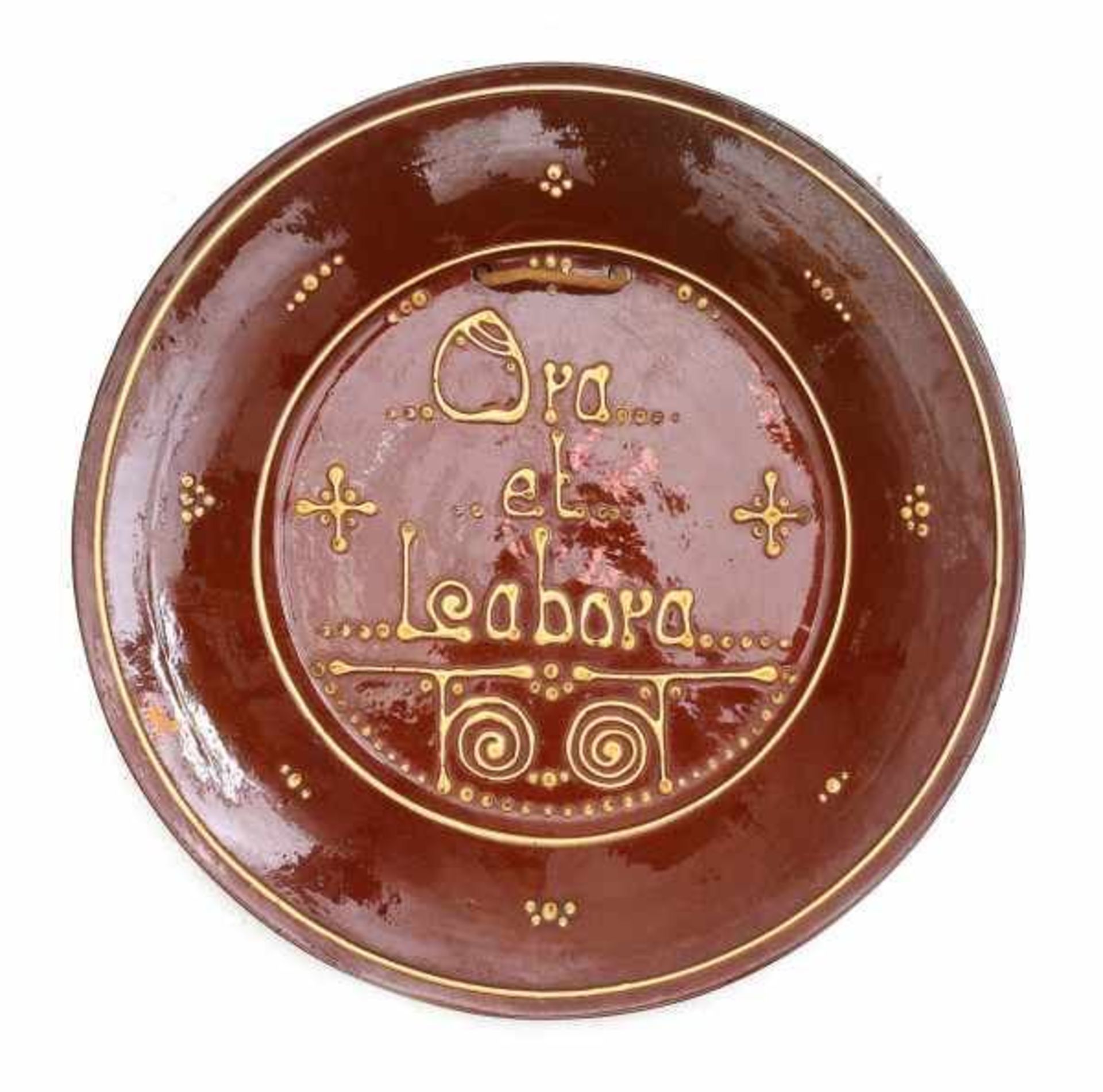 Potterij Rembrandt, NijmegenA ceramic wall plate with applied pattern and text Ora et Labora, circa - Bild 2 aus 2