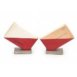 Wim Rietveld (1924-1985), attributedTwo red lacquered and chromium plated metal desk stands with