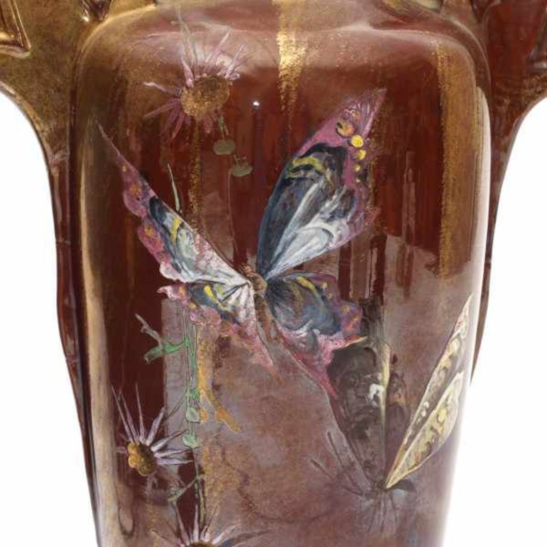 Clément Massier (1844-1917)A brown glazed ceramic vase with two handles, decorated with enamelled - Bild 4 aus 4