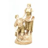 Royal Dux (attributed)A tall porcelain figure of a fisher-couple, circa 1900-1910, model 12053,