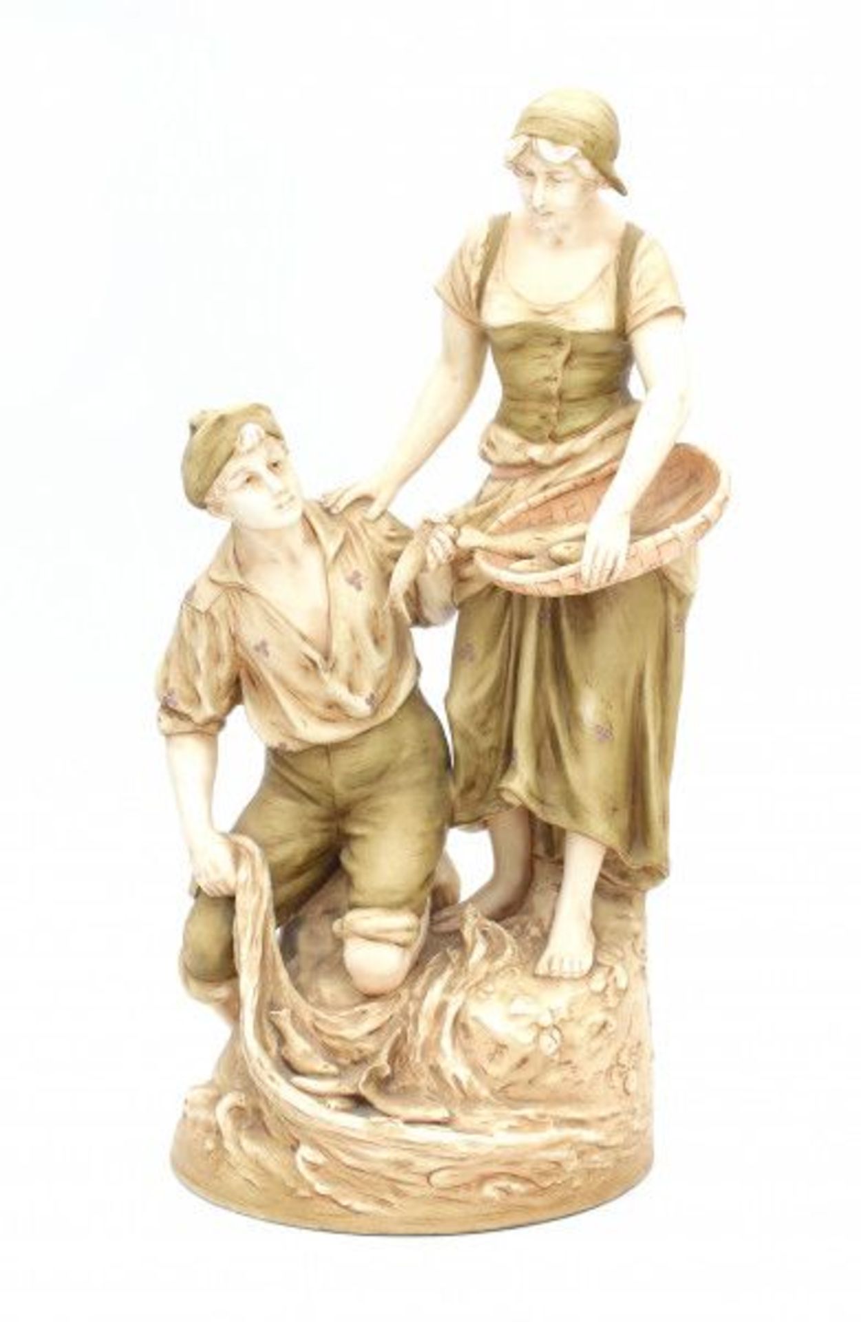 Royal Dux (attributed)A tall porcelain figure of a fisher-couple, circa 1900-1910, model 12053,
