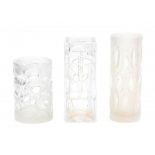 Peill & Putzler, GermanyThree etched glass vases with abstract geometrical relief pattern, all