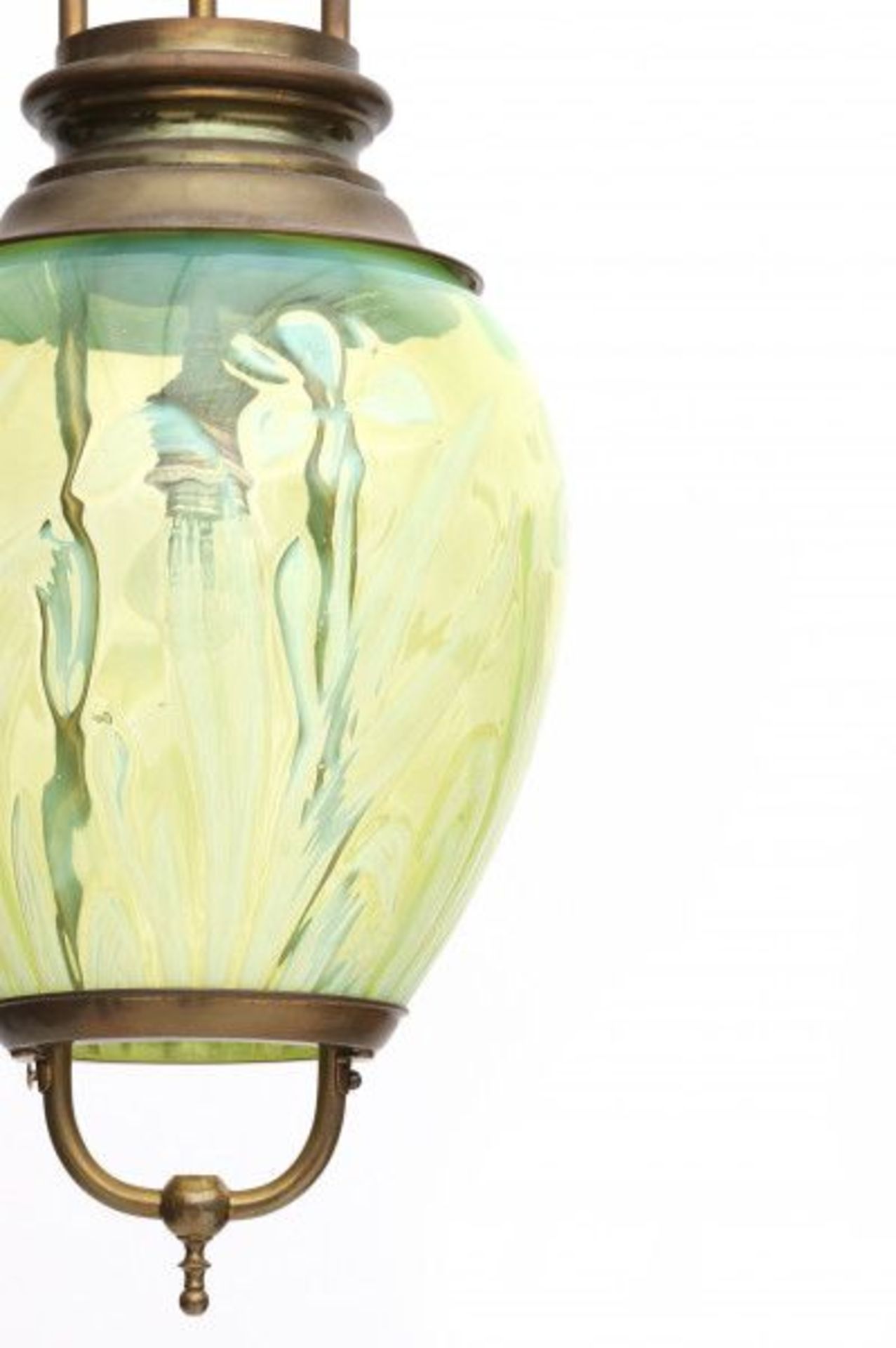 Art NouveauA brass and uranium glass hanging lamp, English, circa 1900, in the style of John Walsh - Bild 3 aus 3