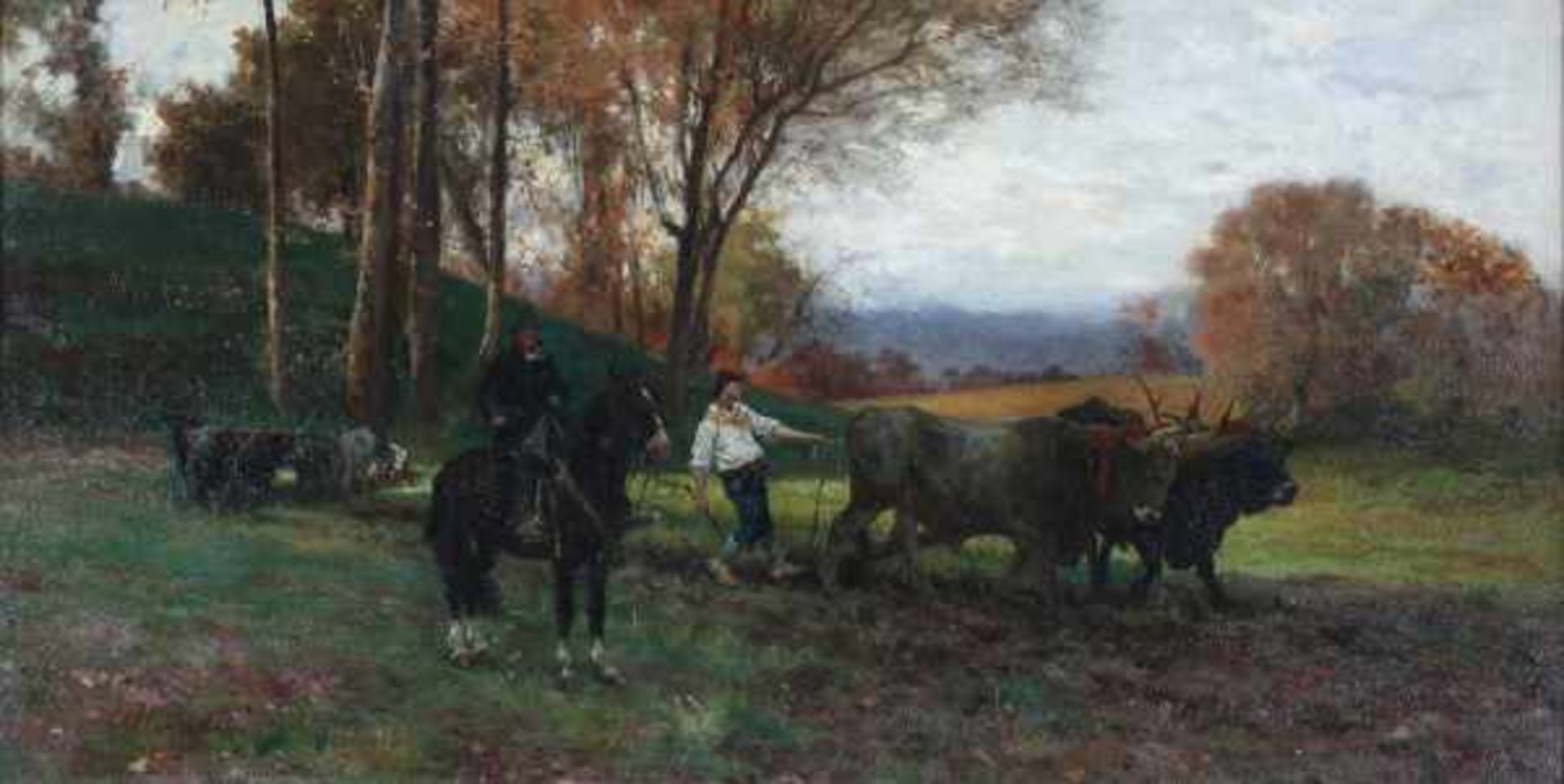 Aurelio Tiratelli (1842-1900)Ploughing farmers in the Roman campagna. Signed A. Tiratelli Roma lower