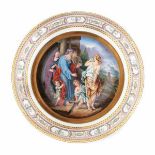 A Viennese porcelain biblical plate, depicting 'the banishment of Hagar'. Marked with a underglaze