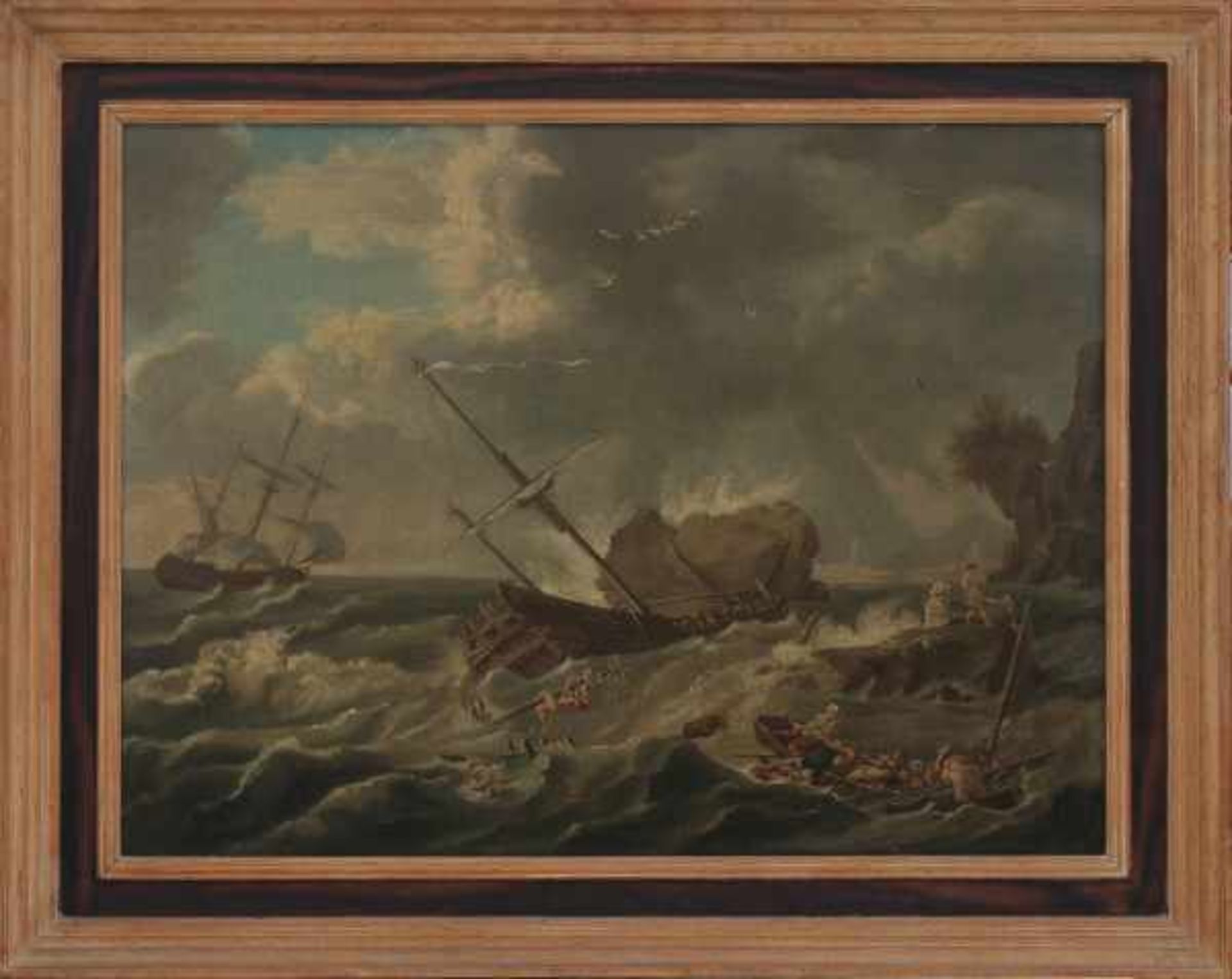 Follower of Bonaventura Peeters I Shipwreck by a mountainous shore. Not signed.canvas 52,5 x 71 cm.- - Bild 3 aus 3