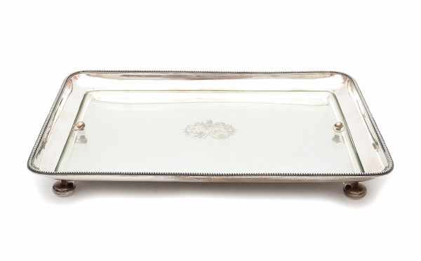 A Dutch rectangular Sterling silver tray with the coat of arms of a Dutch patrician family. Makers - Image 2 of 7