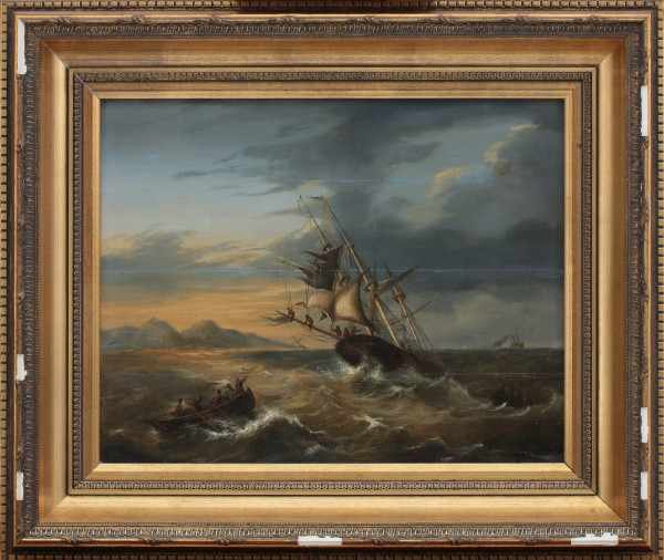 Dutch school 19th centuryShipwreck. Signed with monogram AS and dated 1856 lower right.panel 36,6 - Image 2 of 4