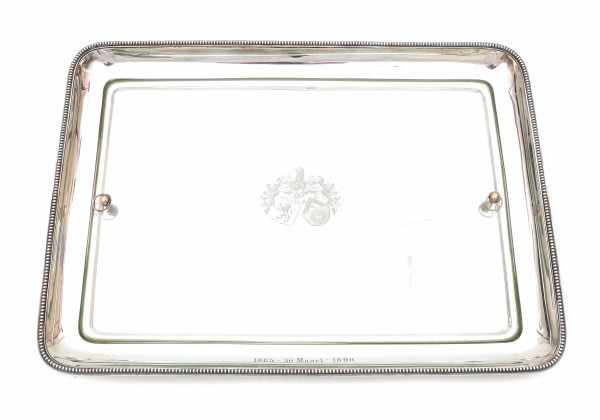 A Dutch rectangular Sterling silver tray with the coat of arms of a Dutch patrician family. Makers - Image 3 of 7