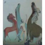 Dolf Henkes (1903-1989)Man and horses. Signed in full and dated '65 lower left. Signed with monogram