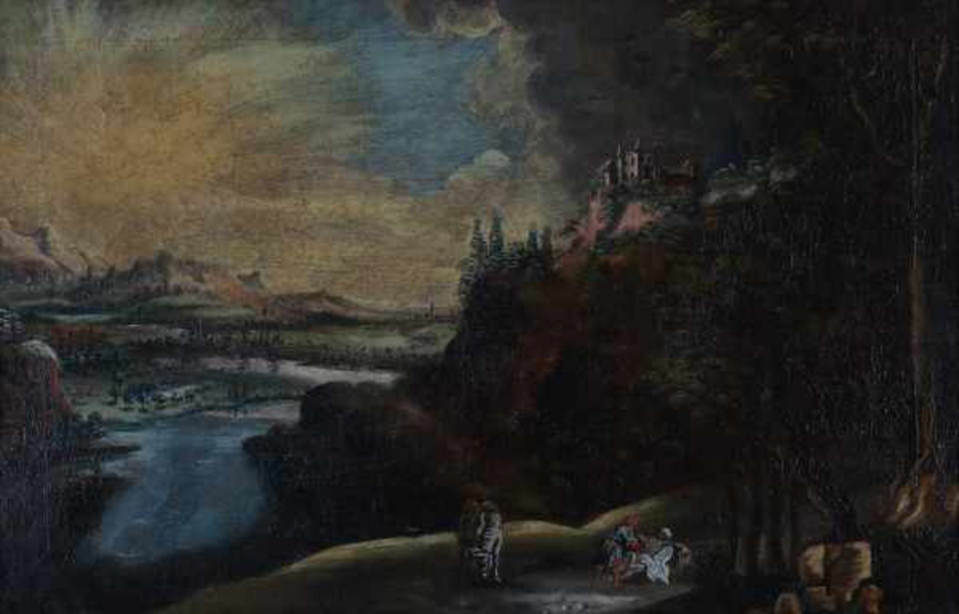 Italian school 17th centuryLandscape with the good Samaritan (Luke 10: 30-37). Not signed.canvas