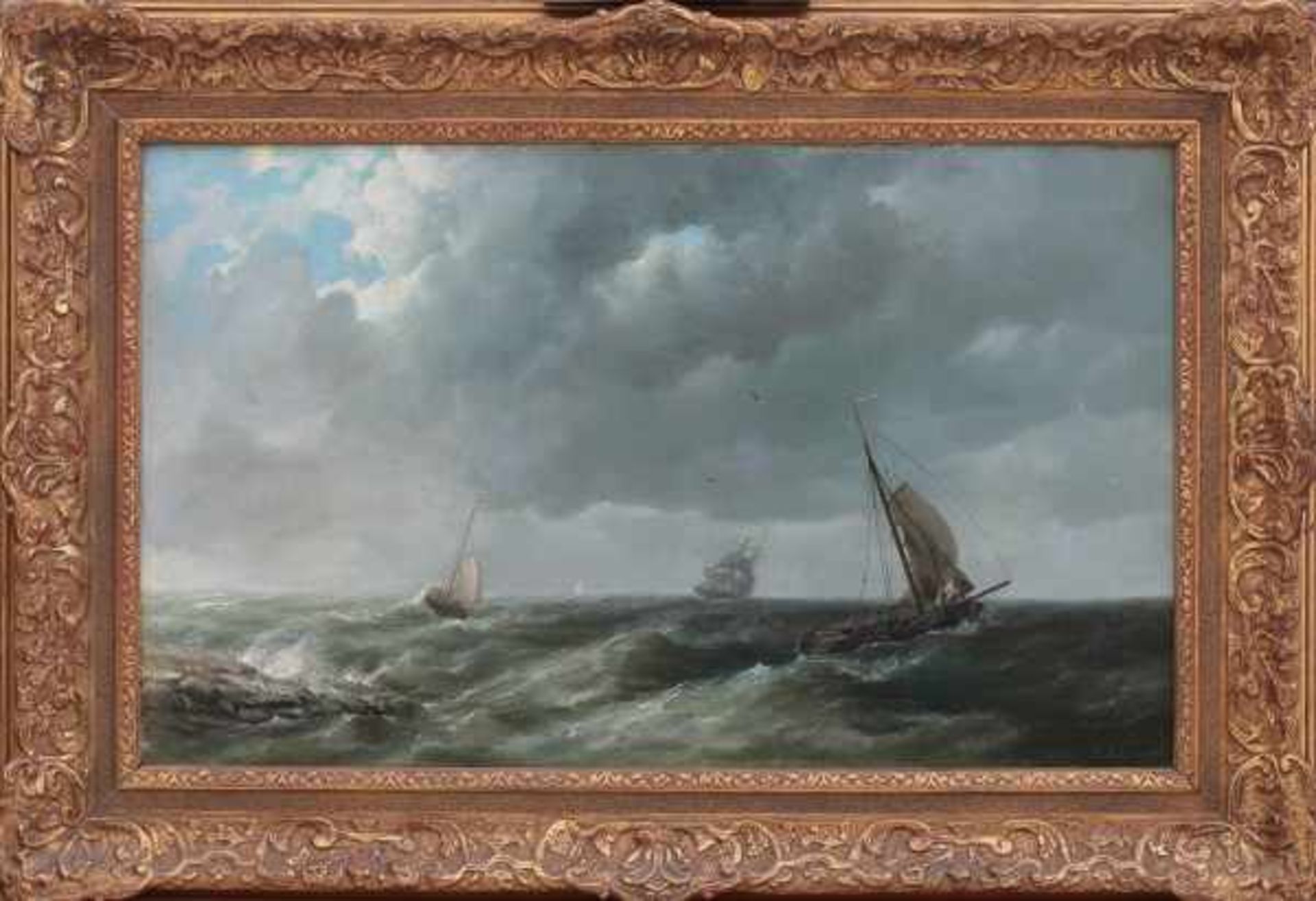Rein Miedema (1835-1912)Fishing vessels on rough waters. Signed and dated 1884 lower right.canvas - Bild 2 aus 4
