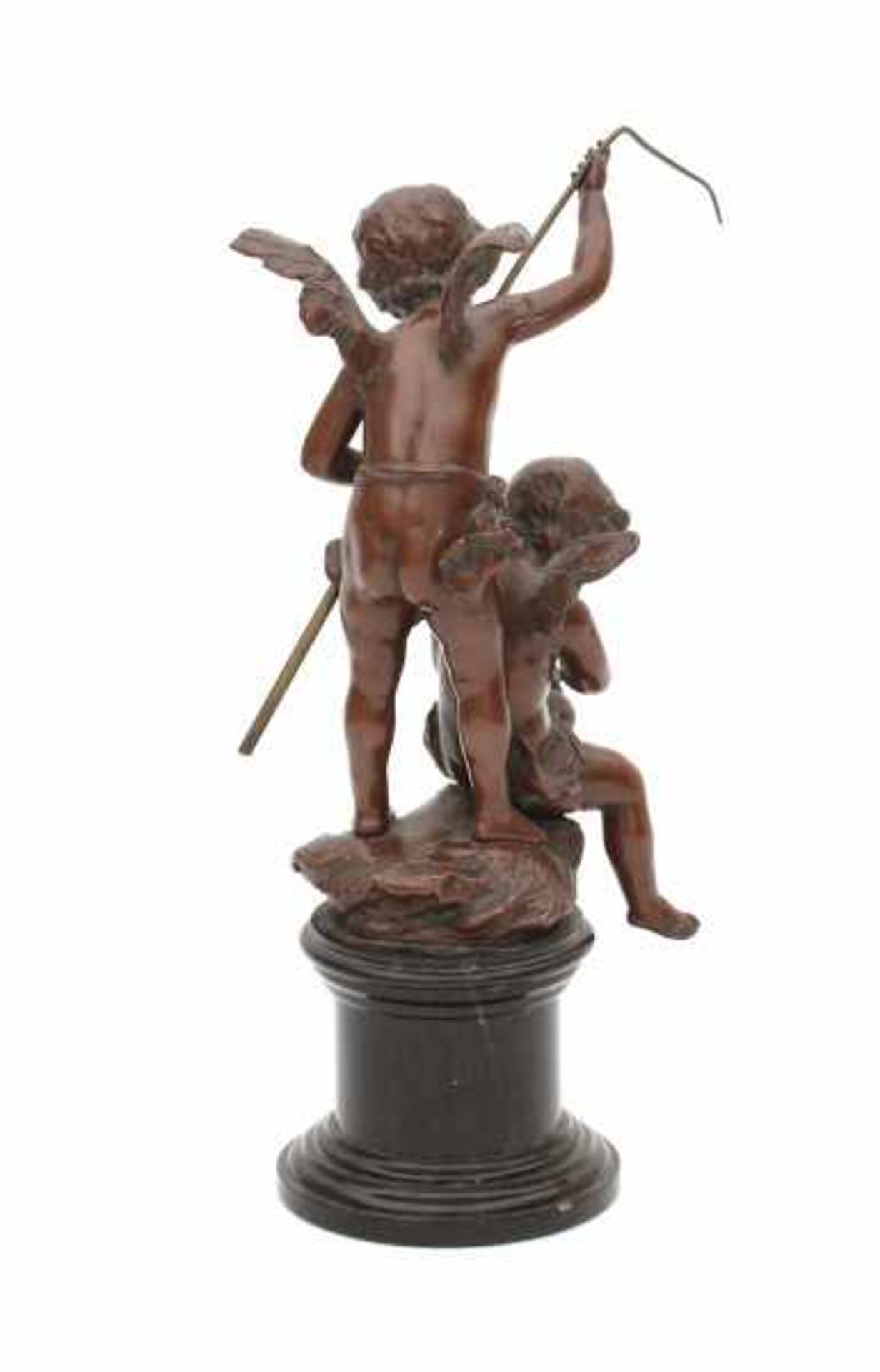 European school 19th centuryA bronze sculpture, fishing angels, one with rod the other with fish. On - Bild 2 aus 2