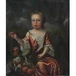 Dutch school 18th centuryPortrait of a girl with flowers and lamb. Not signed. Not framed.canvas