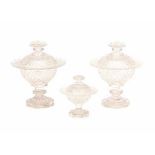 A set of three cut crystal lidded coupes. 19th centuryheight 24 and 14 cm.- - -29.00 % buyer's