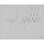 Melle (1908-1976)Composition with trumpeters and austriches. Signed lower right.Ink drawing 25 x