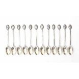 Twelve Dutch silver tea spoons. Maker's mark Fa. J.M. van Kempen & Zonen, Voorschoten. Each of the