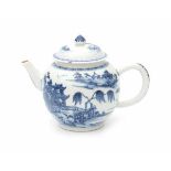 A Chinese blue and white teapot, decorated with pagodas in a riverscape. 19th centuryheight 15