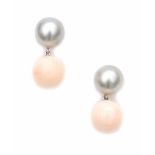 A pair of white gold earrings, set with a cultured Tahiti pearl, diameter ca. 11.2 mm and