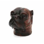 An English carved wooden novelty dog inkwell, in the shape of a boxers head. Circa 1900.height 10