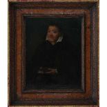 In the manner of Hans Holbein IIPortrait of a man with book and skull. Not signed.panel 20 x 15 cm.-