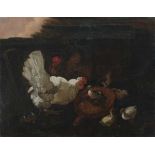 European school 19th centuryPoultry by a manger. Not signed. Not framed.canvas 74,5 x 96 cm.- - -
