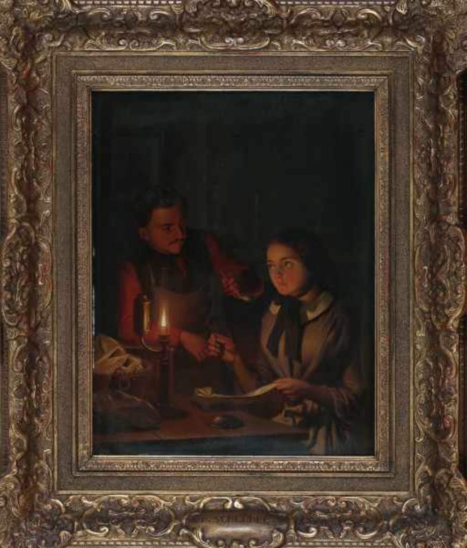 Petrus van Schendel (1806-1870)Interior with a couple by candlelight. Signed lower right.panel 38 - Bild 2 aus 3