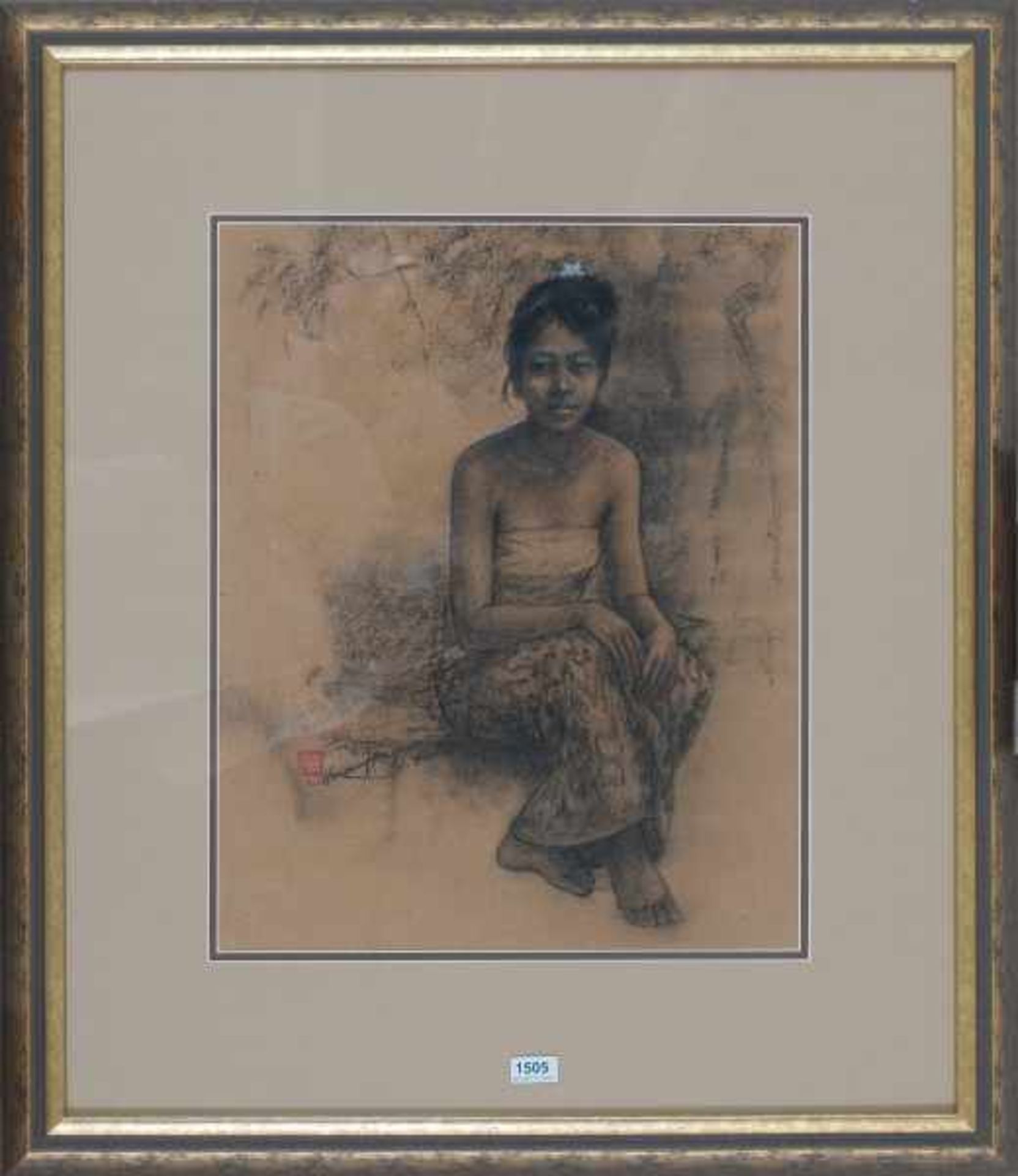 Huang Fong (1936-2004)Girl with a white flower in her hair. Signed and dated '95 and with red seal - Bild 2 aus 4