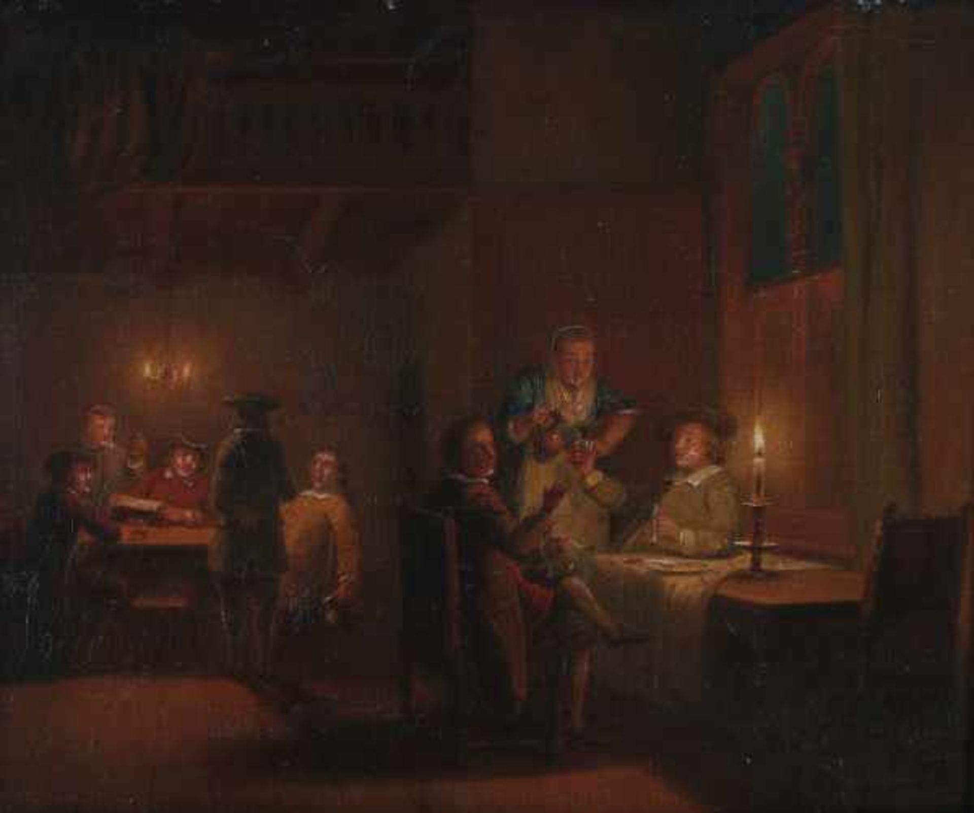 Pieter Gerardus Sjamaar (1819-1876)Inn with drinking and pipe smoking men. Signed lower left.panel