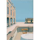 Joop Polder (1939-)Tram by the sea. Signed lower right.canvas 30 x 20 cm.- - -29.00 % buyer's