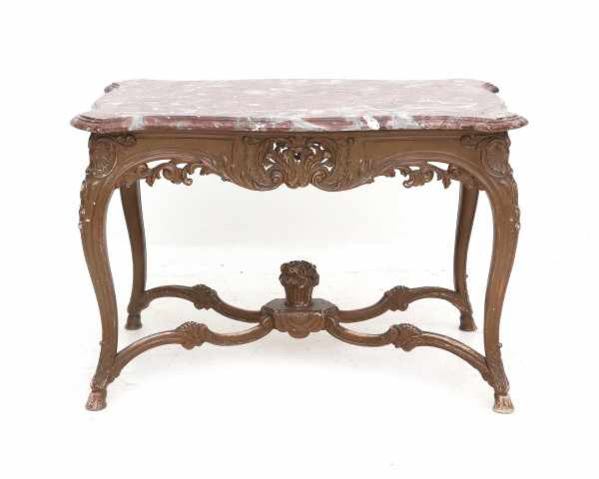 A Baroque style table with red marble top. 19th century.Top 112 x 73 cm.- - -29.00 % buyer's premium