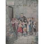 Fritz Beinke (1842-1907)Singing children outside a church. Signed and with annotation 'Düsseldorf'