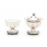 A Dutch Sterling silver and crystal salt cellar and mustard pot. Maker's mark Hendrik Smits,