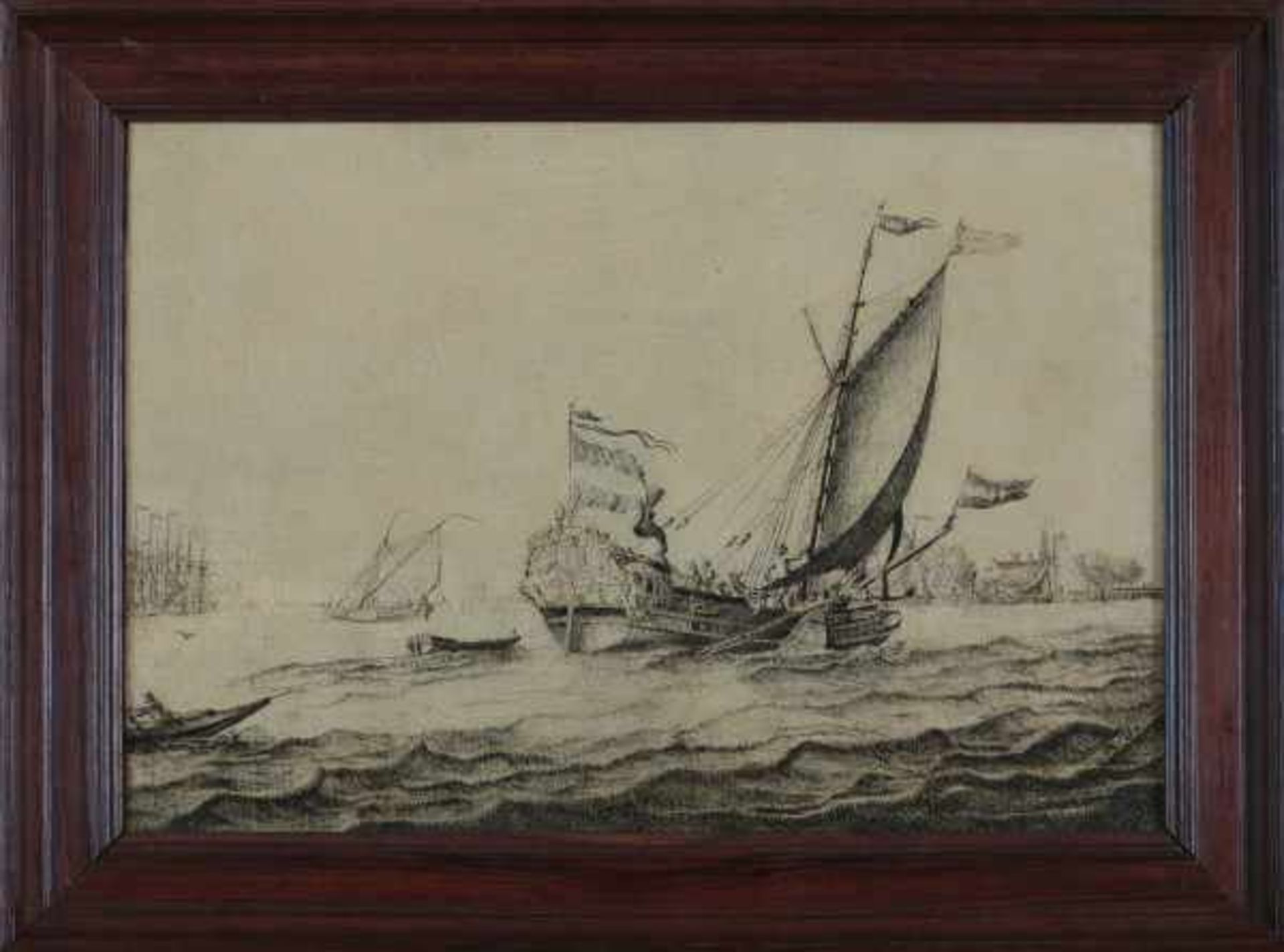 Adriaen van Salm (1657-1720)Statenjacht under full sail. Signed with initials lower right. An old - Bild 2 aus 3