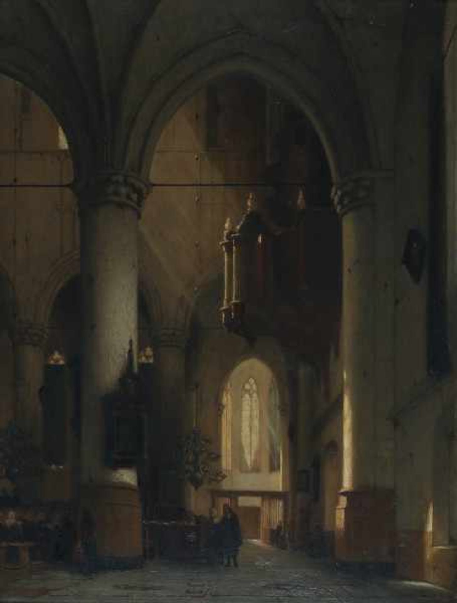 Jan Jacob Schenkel (1829-1900)Figures in a church interior. Signed lower right.canvas 58 x 44 cm.- -