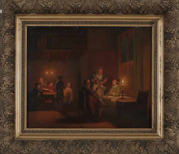 Pieter Gerardus Sjamaar (1819-1876)Inn with drinking and pipe smoking men. Signed lower left.panel - Image 2 of 4