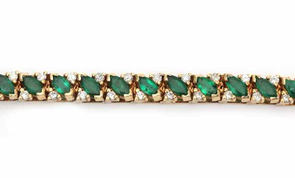 A yellow gold rivera bracelet. set with marquise cut emeralds, total ca. 2.66 ct, and brilliant - Image 2 of 2