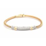 A yellow and white gold braided bracelet, its center is set with pavé cut diamonds, total ca. 0.51