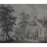 Attributed to Arie Lamme (1748-1801)Family with playing children by an inn. Annotations in pencil '