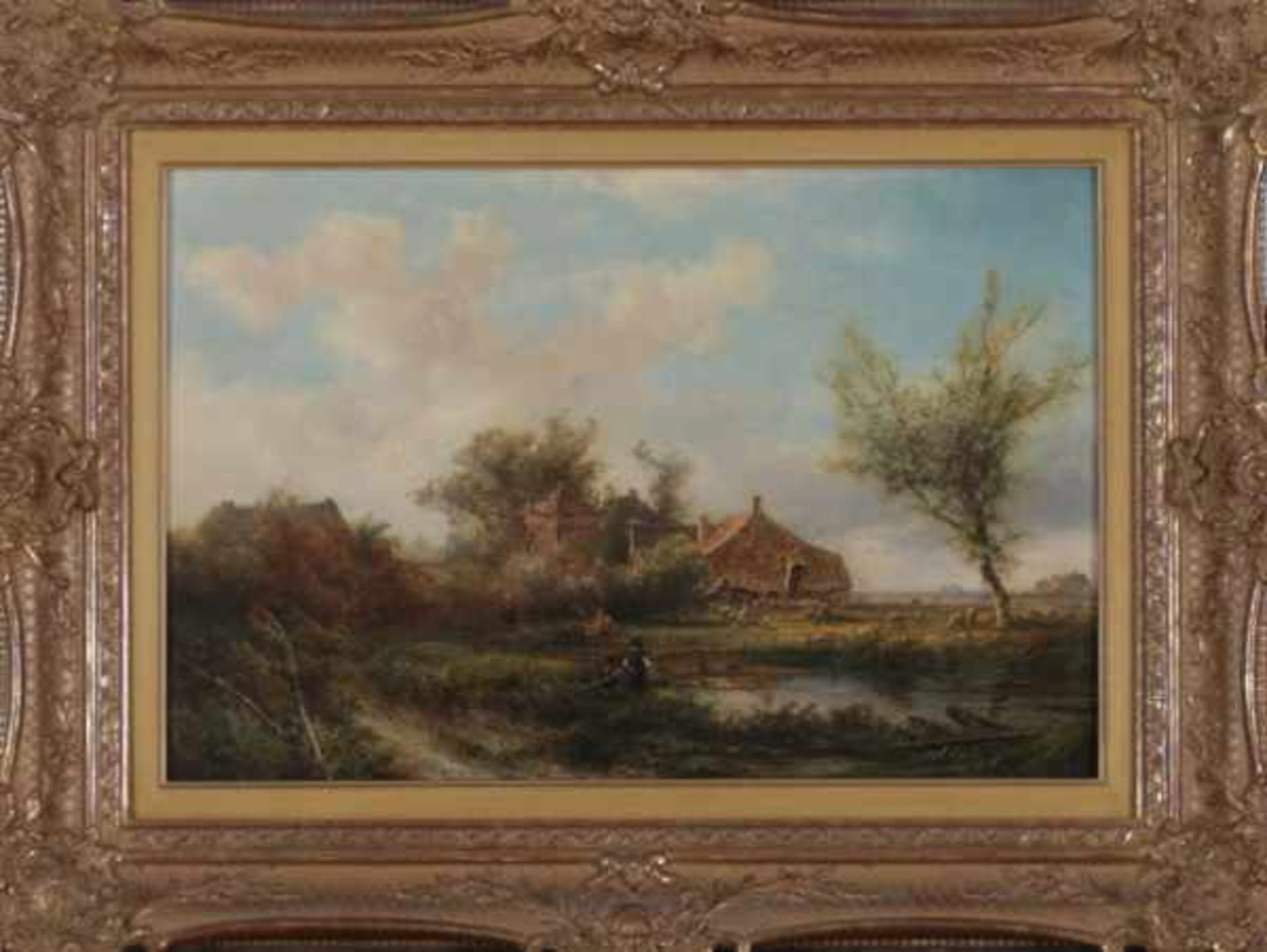 Pieter Lodewijk Kluyver (1816-1900)Landscape with a farm and figures by the waterside. Signed - Bild 2 aus 4