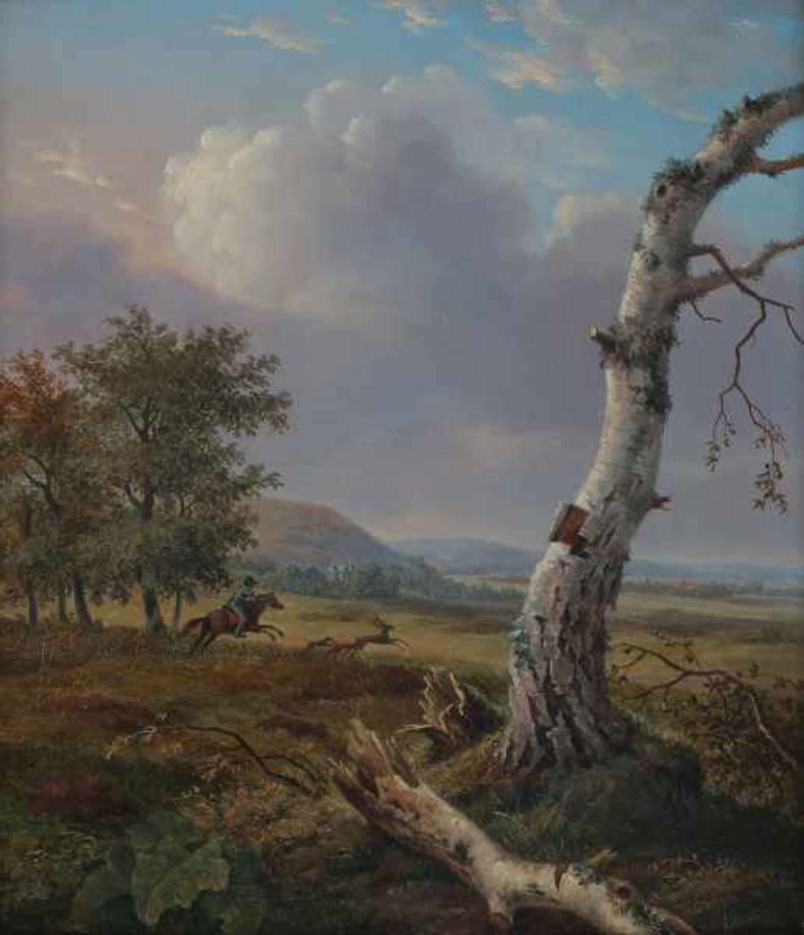 Dirk van Oosterhoudt (1756-1830)Landscape with a hunter on a horse. Signed and dated 1829 lower