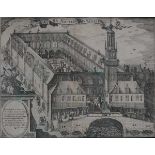 Engraving depicting the Amsterdam Stock Exchange, built by Hendrik de Keyser c. 1612 as found in